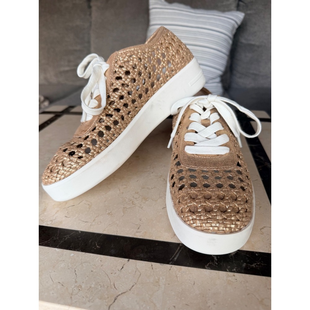 Antonio Melani Woven Sneakers Gold Metallic Lace Up‎ Tennis Shoes Women